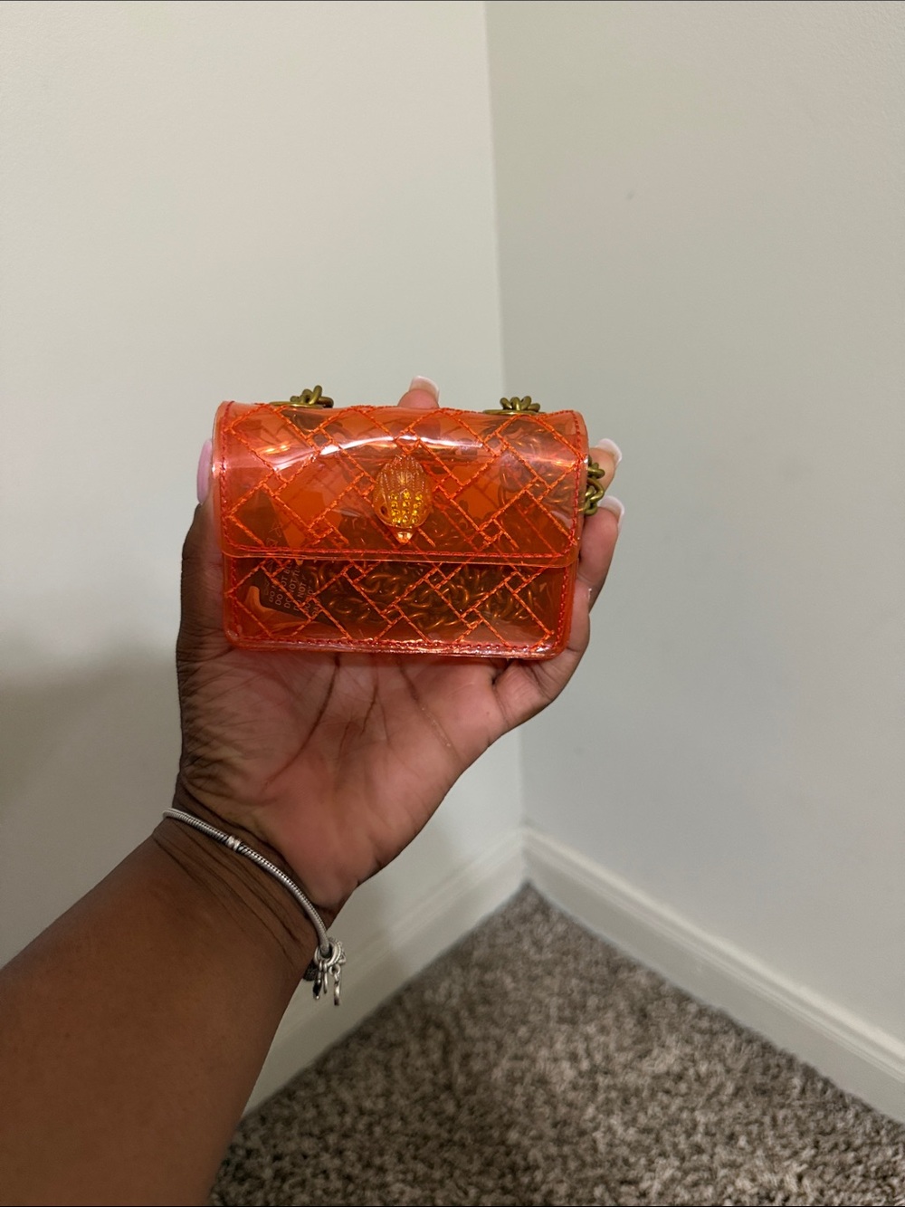Kurt Geiger Orange Clear Quilted Mini Crossbody